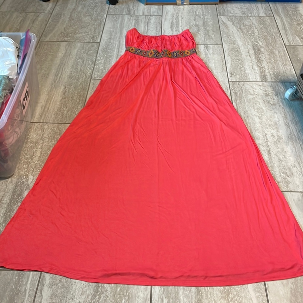 Like New Fashionomics coral Tribal ,strapless maxi dress for women